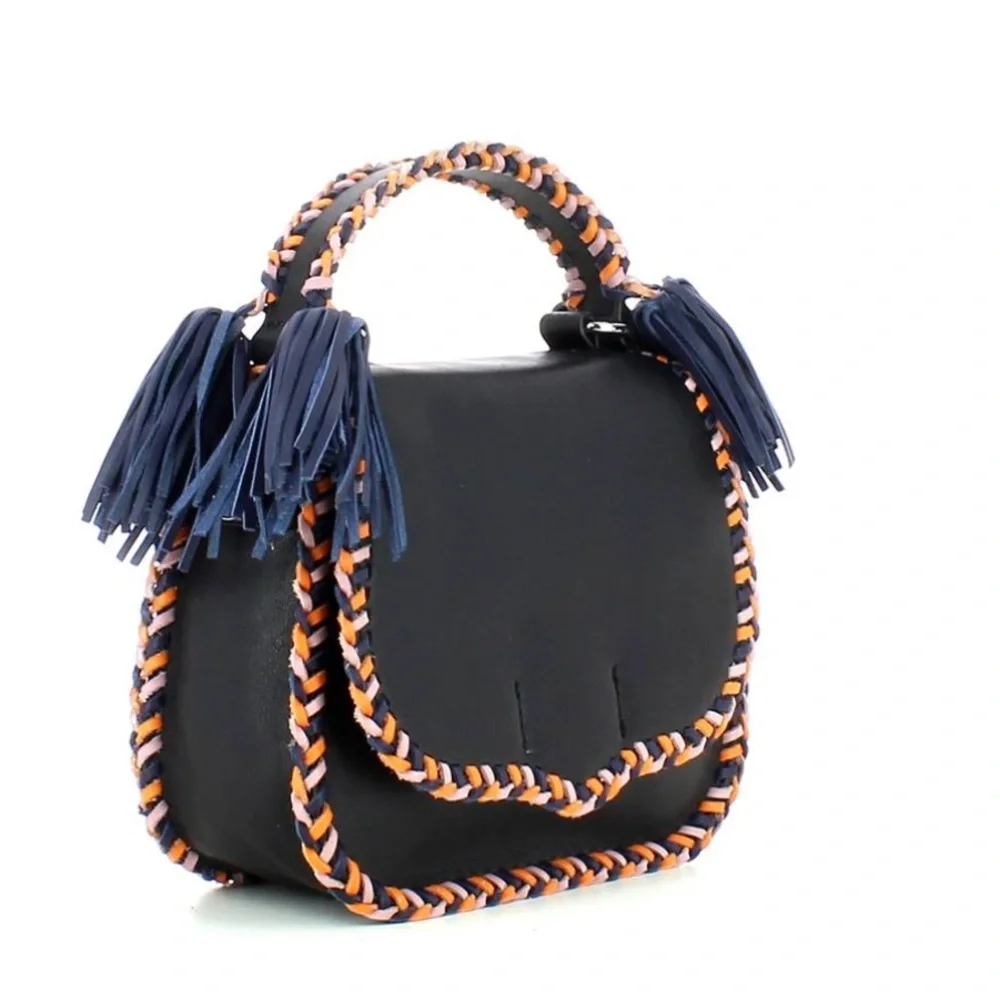 Rebecca Minkoff Chase Saddle Bag Braided Leather Navy, Orange, Lavender